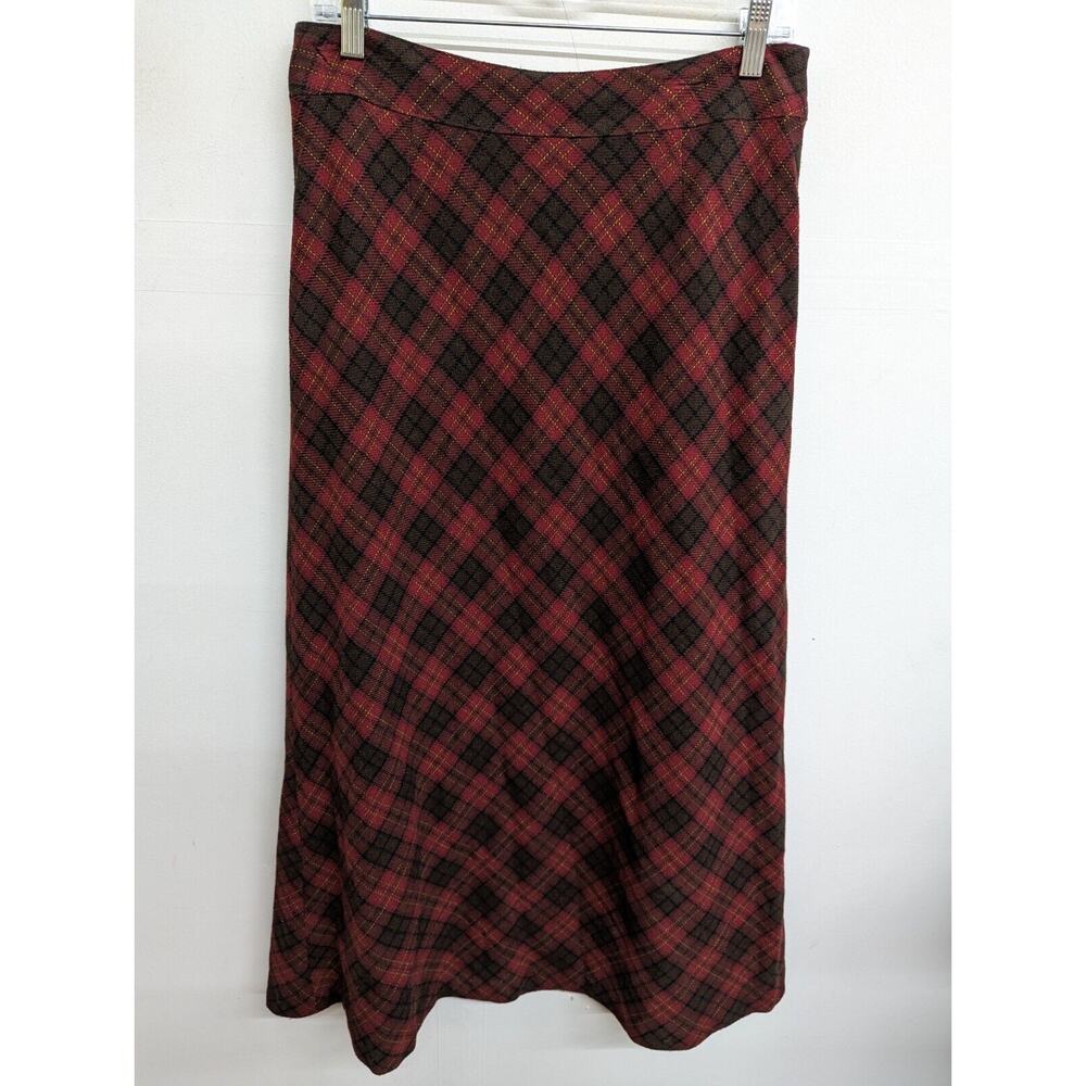 VINTAGE GAP Women's Maxi Skirt Long Red Plaid 80s 90s Wool Blend Size 10